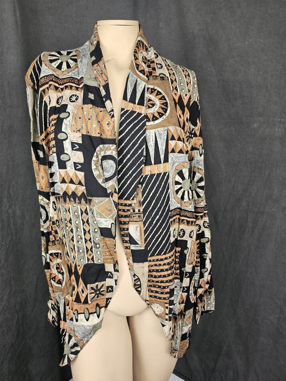 Vintage Caron Chicago Geometric Abstract 3PC Pants Set Jacket Belt Size 10 90s